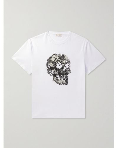 Alexander McQueen T-shirt in jersey di cotone con stampa - Bianco