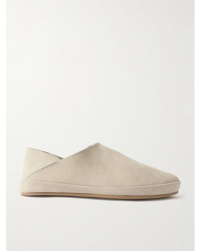 Mulo Collapsible-heel Suede Loafers - Natural