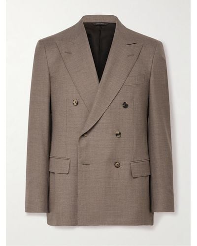 Loro Piana Double-breasted Virgin Wool-twill Suit Jacket - Brown