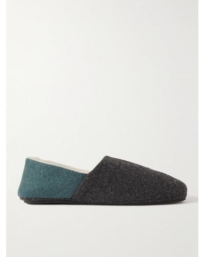 MR P. Fleece-lined Two-tone Recycled-felt Slippers - Blue