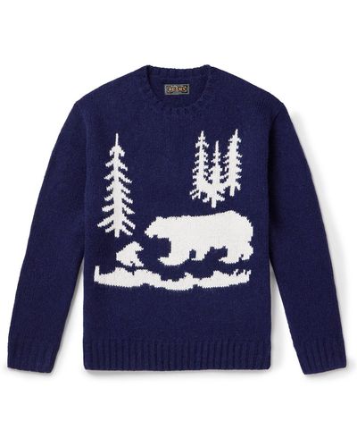 Beams Plus Intarsia Wool Sweater - Blue