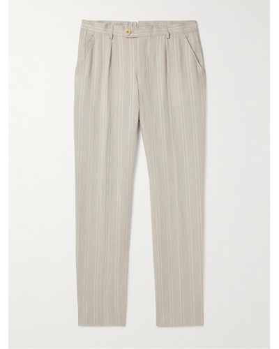 Oliver Spencer Claremont Tapered Pleated Striped Linen Trousers - Natural