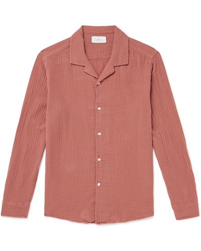 MR P. Camp-collar Garment-dyed Cotton-muslin Shirt - Pink