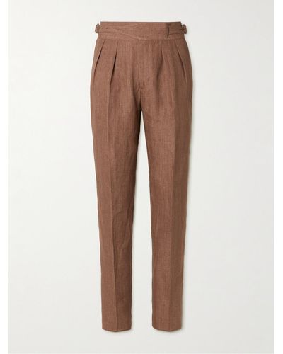Rubinacci Manny Straight-leg Pleated Linen Trousers - Brown