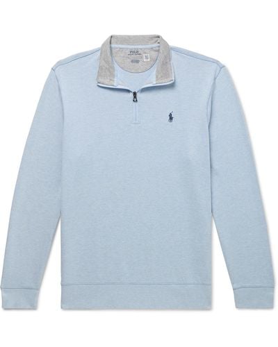 Polo Ralph Lauren Logo-embroidered Cotton-blend Jersey Half-zip Sweatshirt - Blue