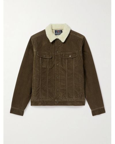 Faherty Fleece-lined Stretch Organic Cotton-corduroy Trucker Jacket - Green