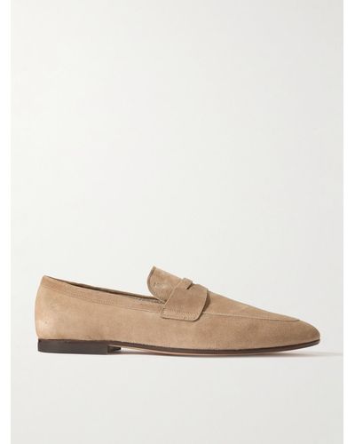 Tod's Logo-debossed Suede Penny Loafers - Natural