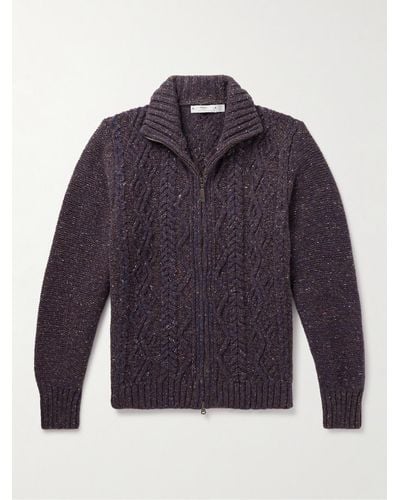 Inis Meáin Cable-knit Donegal Merino Wool And Cashmere-blend Zip-up Cardigan - Blue