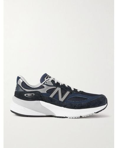 New Balance 990 V6 Leather-trimmed Suede And Mesh Trainers - Blue