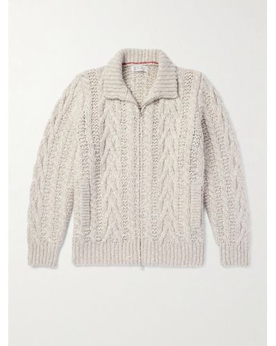 Brunello Cucinelli Cable-knit Wool And Cashmere-blend Zip-up Cardigan - White