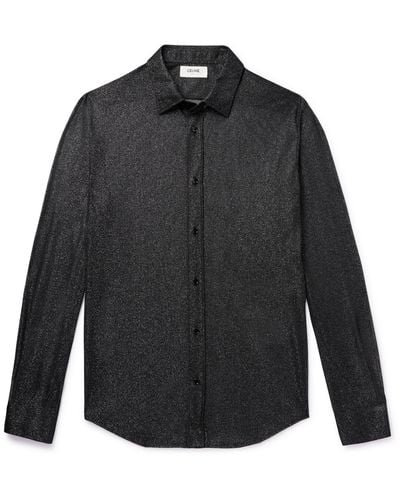 CELINE HOMME Cutaway-collar Metallic Mesh Shirt - Black