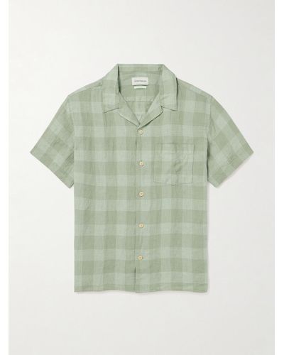 Oliver Spencer Havan Camp-collar Checked Linen Shirt - Green