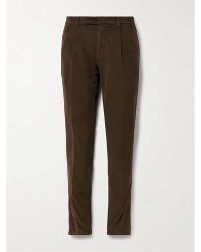 Boglioli Slim-fit Pleated Garment-dyed Cotton-blend Corduroy Suit Trousers - Brown