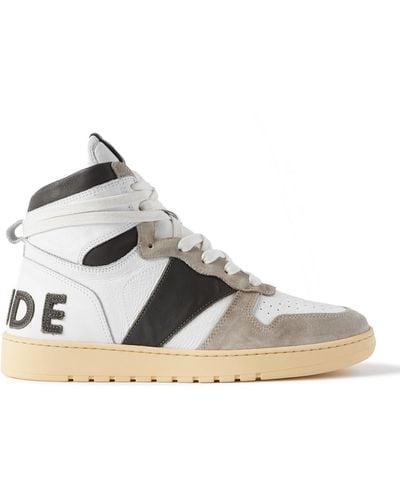 Rhude Rhecess Colour-block Distressed Suede-timmed Leather High-top Sneakers - Metallic