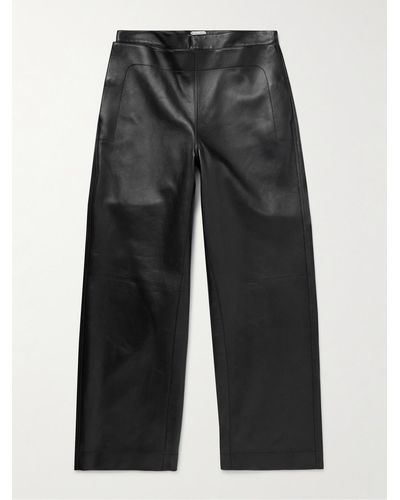 Bottega Veneta Mehrlagige weit geschnittene Hose aus Leder - Schwarz