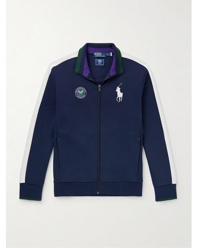 Polo Ralph Lauren Wimbledon Trainingsjacke aus Jersey aus einer Baumwollmischung mit Mesh-Besatz - Blau
