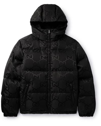 Gucci Quilted Logo-jacquard Shell Hooded Down Jacket - Black