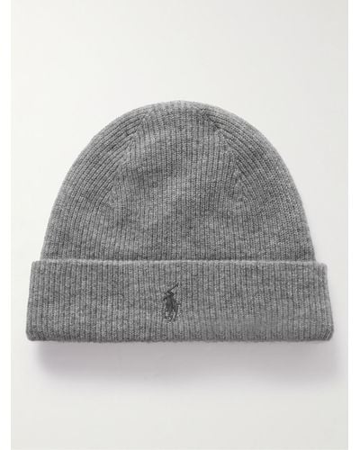 Polo Ralph Lauren Logo-embroidered Ribbed Cashmere Beanie - Grey