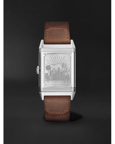 Jaeger-lecoultre Reverso Classic Large Small Seconds Los Angeles Hand-wound 45.6mm Stainless Steel And Leather Watch - Black