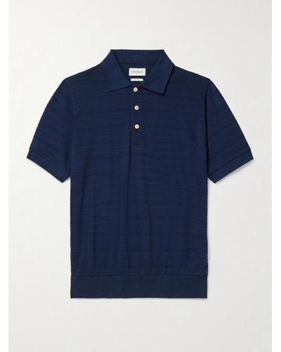 Oliver Spencer Glendale Ribbed-knit Polo Shirt - Blue