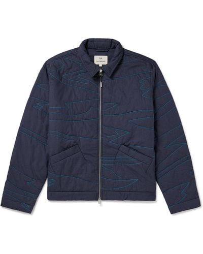 Folk Quilted Embroidered Padded Cotton Blouson Jacket - Blue