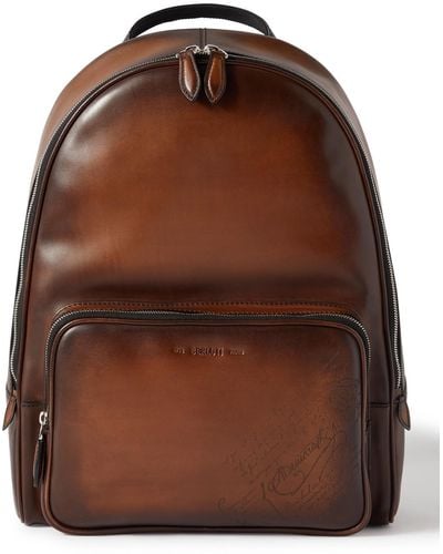 Berluti Scritto Leather Backpack - Brown