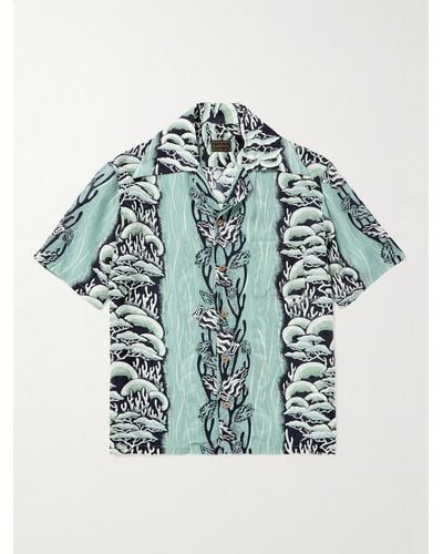 Kapital Camp-collar Printed Cupro And Silk-blend Shirt - Blue