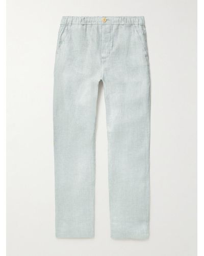 Oliver Spencer Straight-leg Mélange Linen Drawstring Suit Pants - Blue