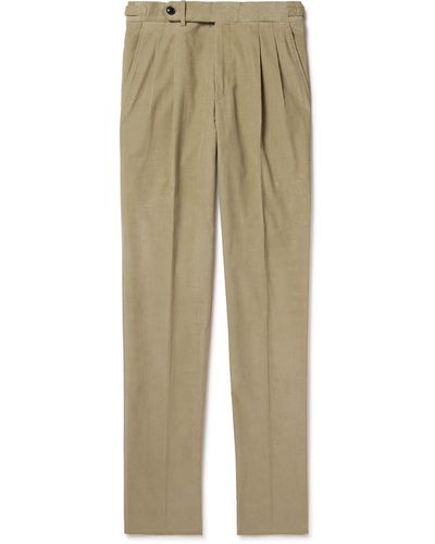 James Purdey & Sons Tapered Pleated Cotton-corduroy Pants - Natural