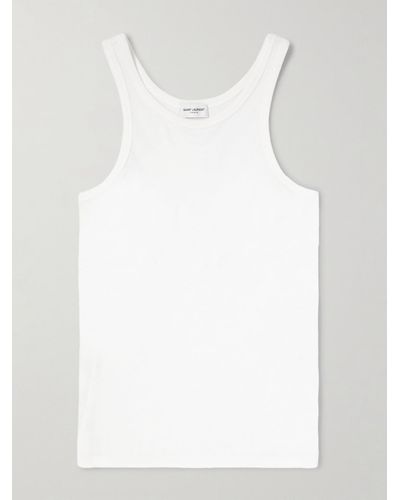 Saint Laurent Logo-embroidered Cotton-jersey Tank Top - White