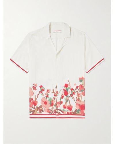 Orlebar Brown Camicia in voile floreale con colletto aperto Maitan - Bianco
