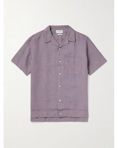 Oliver Spencer Camp-collar Linen Shirt - Purple