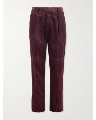 Brunello Cucinelli Slim-fit Straight-leg Pleated Cotton-corduroy Suit Pants - Red