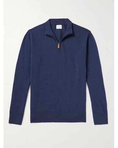 Kingsman Wade Merino Wool And Cashmere-blend Half-zip Jumper - Blue