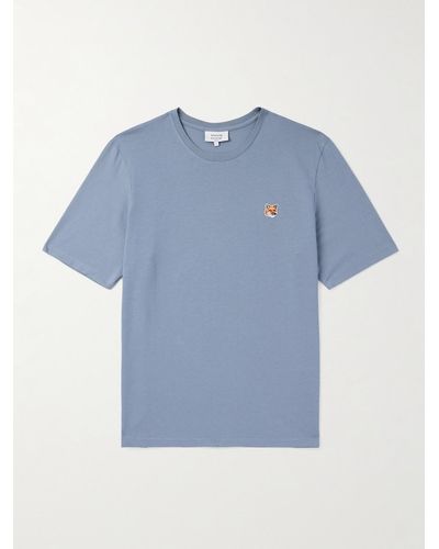 Maison Kitsuné Logo-appliquéd Cotton-jersey T-shirt - Blue