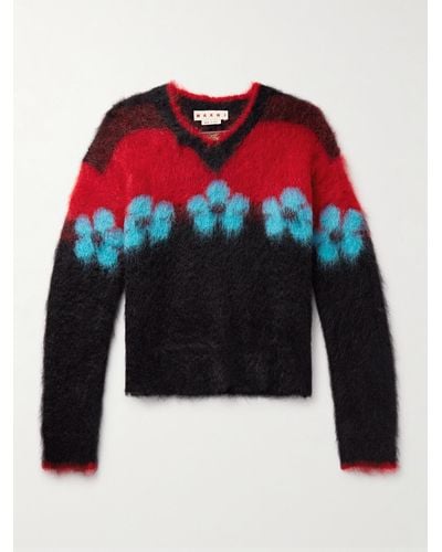 Marni Intarsia Brushed Mohair-blend Jumper - Red