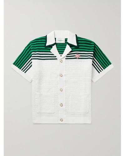Casablancabrand Camp-collar Striped Crochet-knit Cotton Shirt - Green