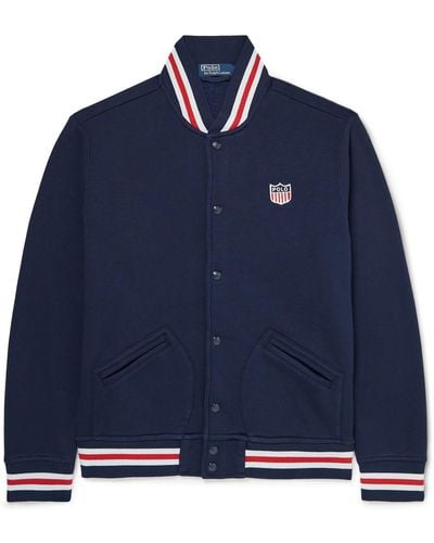 Polo Ralph Lauren Appliquéd Cotton-blend Jersey Bomber Jacket - Blue