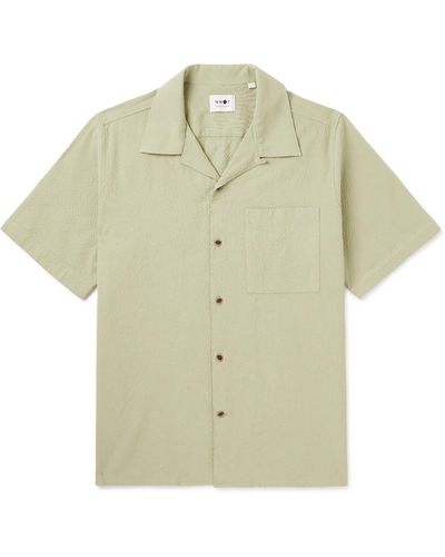 NN07 Julio 1040 Convertible-collar Stretch Organic Cotton-seersucker Shirt - Green