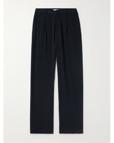 AURALEE Straight-leg Pleated Cotton And Silk-blend Twill Suit Trousers - Blue
