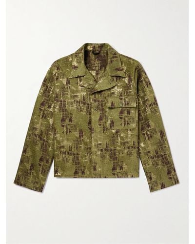 4SDESIGNS Camp-collar Metallic Jacquard Overshirt - Green