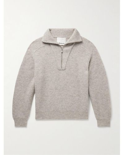 Isabel Marant Bryson Ribbed Alpaca-blend Half-zip Sweater - Grey