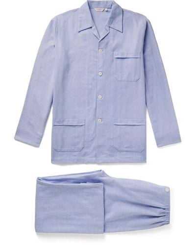 Derek Rose Arran 24 Herringbone Brushed-cotton Pajama Set - Blue