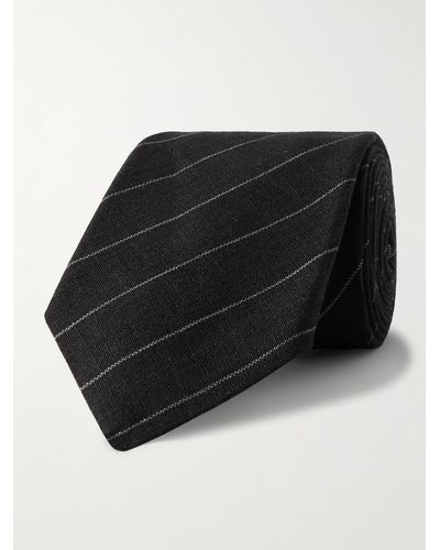 Brunello Cucinelli Cravatta in lino a righe - Nero