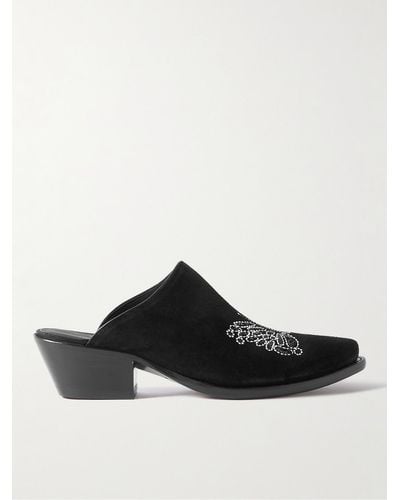 Needles Embroidered Sequin-embellished Suede Mules - Black