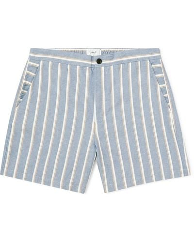MR P. Striped Cotton And Linen-blend Twill Shorts - Blue