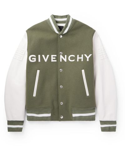 Givenchy Logo-appliquéd Wool-blend And Leather Varsity Jacket - Green