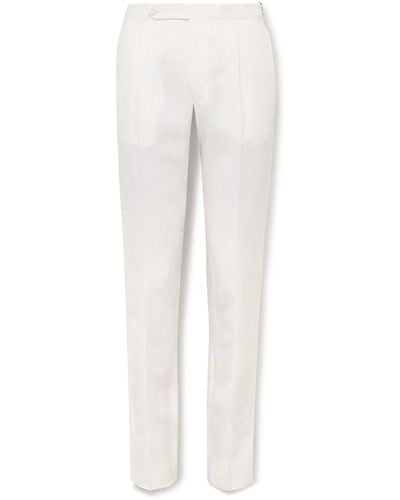 De Petrillo Slim-fit Pleated Linen Pants - White