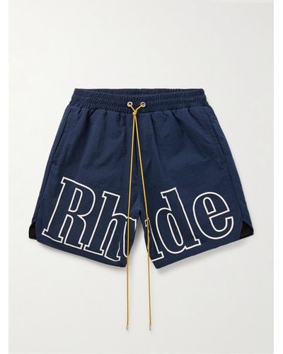 Rhude Gerade geschnittene Shorts aus Nylon mit Logoprint und Kordelzugbund - Blau