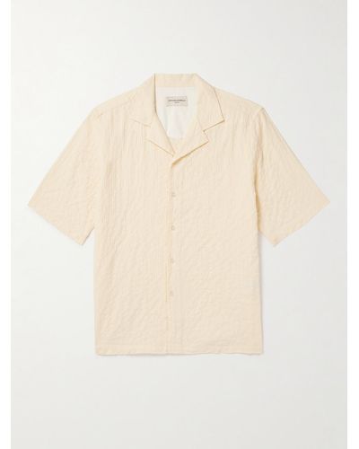 Officine Generale Eren Camp-collar Cotton-blend Seersucker Shirt - Natural